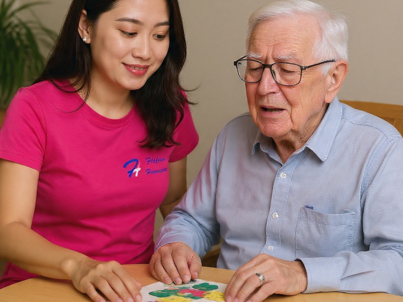 Filipino Homecare caregiver providing dementia support at home in Ontario